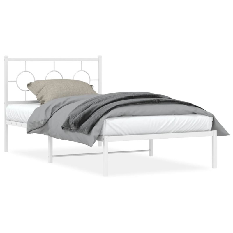 vidaXL Estructura de cama de metal con cabecero blanco 100x200 cm vidaXL Estructura de cama de metal con cabecero blanco 100x200 cm