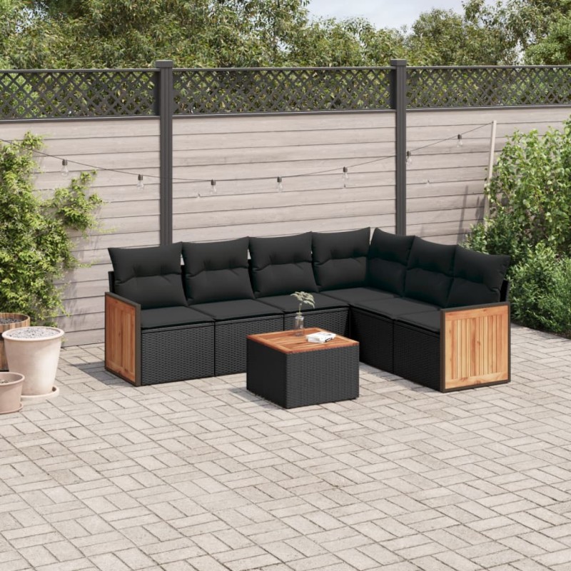 vidaXL Set de comedor de jardín 7 pzas y cojines ratán sintético negro vidaXL Set de comedor de jardín 7 pzas y cojines ratán sintético negro