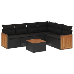 vidaXL Set de comedor de jardín 7 pzas y cojines ratán sintético negro