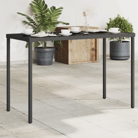 vidaXL Mesa de jardín superficie de vidrio ratán PE negro 115x54x74 cm