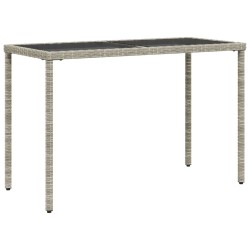 vidaXL Mesa jardín superficie vidrio ratán PE gris claro 115x54x74 cm