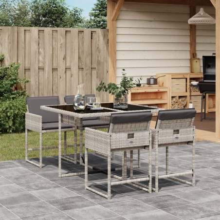 vidaXL Set comedor de jardín 5 pzas cojines ratán sintético gris claro