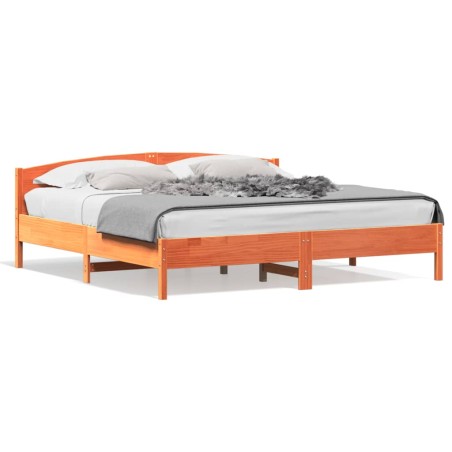 vidaXL Estructura cama con cabecero madera pino marrón cera 200x200 cm