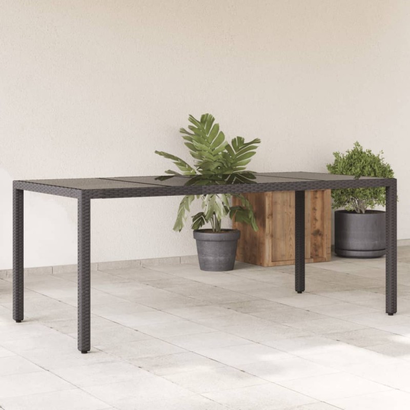 vidaXL Mesa de jardín superficie de vidrio ratán PE negro 190x90x75 cm vidaXL Mesa de jardín superficie de vidrio ratán PE negro 190x90x75 cm