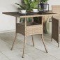 vidaXL Mesa de jardín superficie de vidrio ratán PE beige 80x80x75 cm vidaXL Mesa de jardín superficie de vidrio ratán PE beige 80x80x75 cm