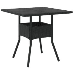 vidaXL Mesa de jardín superficie de vidrio ratán PE negro 80x80x75 cm