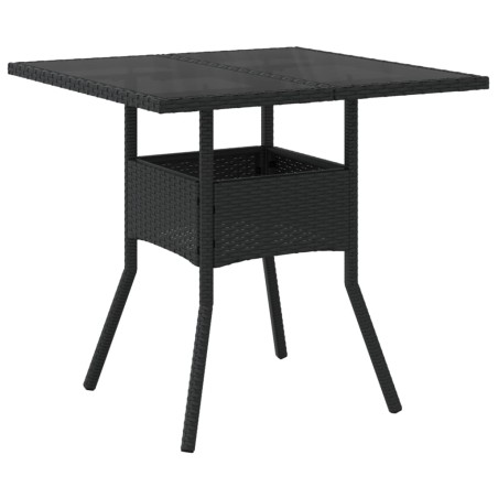 vidaXL Mesa de jardín superficie de vidrio ratán PE negro 80x80x75 cm