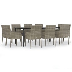 vidaXL Set comedor jardín 11 pzas y cojines ratán sintético negro gris