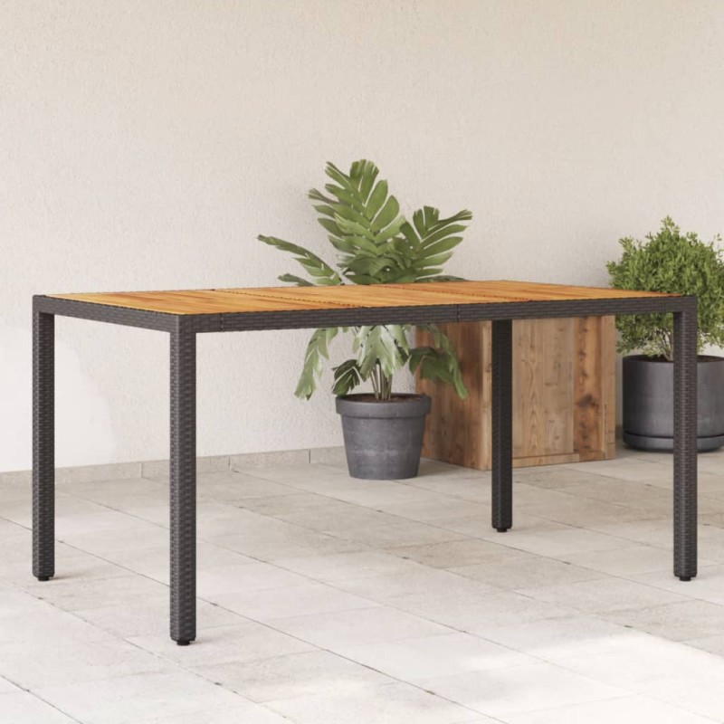 vidaXL Mesa de jardín superficie madera acacia ratán negro 150x90x75cm vidaXL Mesa de jardín superficie madera acacia ratán negro 150x90x75cm