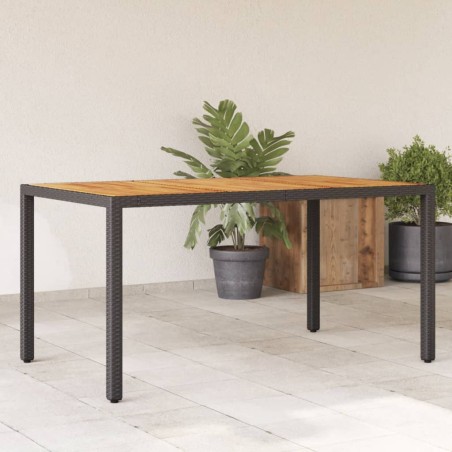 vidaXL Mesa de jardín superficie madera acacia ratán negro 150x90x75cm