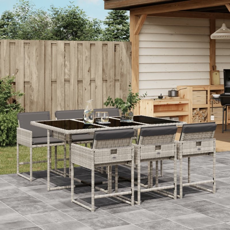 vidaXL Set comedor jardín 7 pzas y cojines ratán sintético gris claro vidaXL Set comedor jardín 7 pzas y cojines ratán sintético gris claro