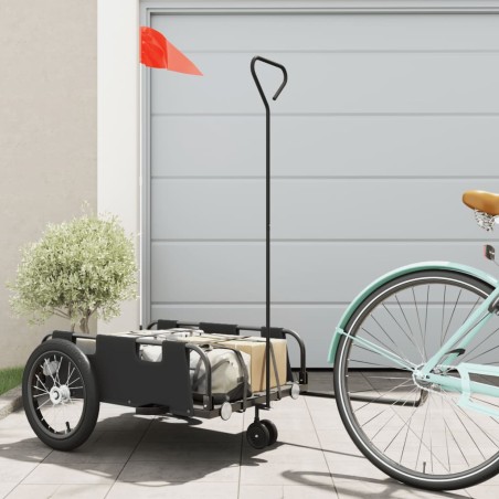 vidaXL Remolque para bicicletas hierro y tela Oxford negro