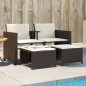 vidaXL Sofá de jardín 2 plazas con mesa y taburetes ratán PE marrón vidaXL Sofá de jardín 2 plazas con mesa y taburetes ratán PE marrón