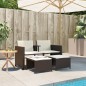 vidaXL Sofá de jardín 2 plazas con mesa y taburetes ratán PE marrón vidaXL Sofá de jardín 2 plazas con mesa y taburetes ratán PE marrón