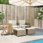 vidaXL Sofá de jardín 2 plazas con mesa y taburetes ratán PE beige vidaXL Sofá de jardín 2 plazas con mesa y taburetes ratán PE beige