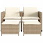 vidaXL Sofá de jardín 2 plazas con mesa y taburetes ratán PE beige vidaXL Sofá de jardín 2 plazas con mesa y taburetes ratán PE beige