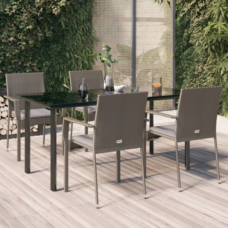 vidaXL Set comedor jardín 5 pzas y cojines ratán sintético negro gris vidaXL Set comedor jardín 5 pzas y cojines ratán sintético negro gris