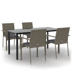 vidaXL Set comedor jardín 5 pzas y cojines ratán sintético negro gris