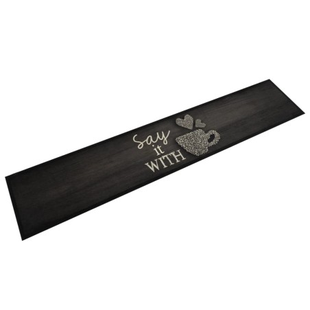 vidaXL Alfombra de cocina lavable terciopelo negro taza 60x300 cm