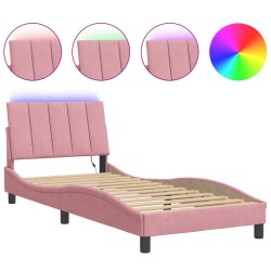 vidaXL Estructura de cama con luces LED terciopelo rosa 80x200 cm