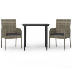 vidaXL Set comedor jardín 3 pzas y cojines ratán sintético negro gris