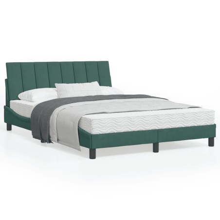 vidaXL Estructura de cama con luces terciopelo verde oscuro 140x200 cm