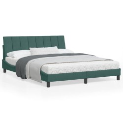 vidaXL Estructura cama con luces LED terciopelo verde oscuro 160x200cm