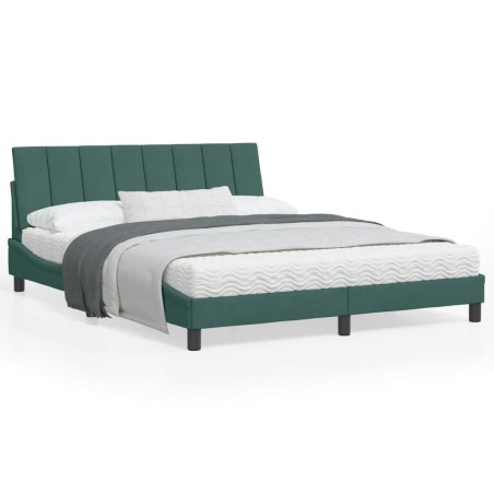 vidaXL Estructura cama con luces LED terciopelo verde oscuro 160x200cm