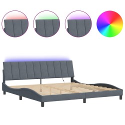 vidaXL Estructura cama con luces LED terciopelo gris oscuro 200x200 cm