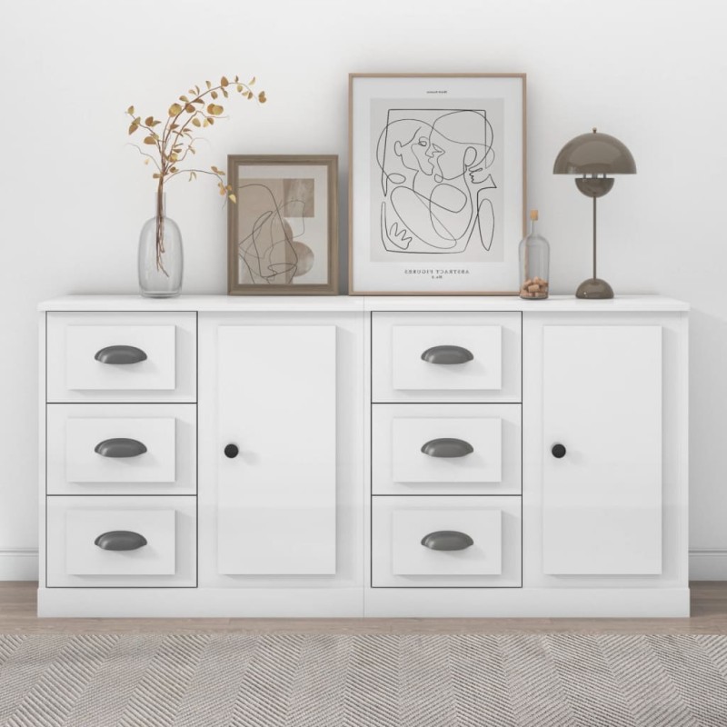 vidaXL Aparadores 2 uds madera contrachapada blanco brillo vidaXL Aparadores 2 uds madera contrachapada blanco brillo