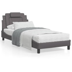 vidaXL Estructura de cama con cabecero cuero sintético gris 90x200 cm