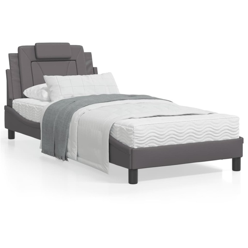 vidaXL Estructura de cama con cabecero cuero sintético gris 90x200 cm