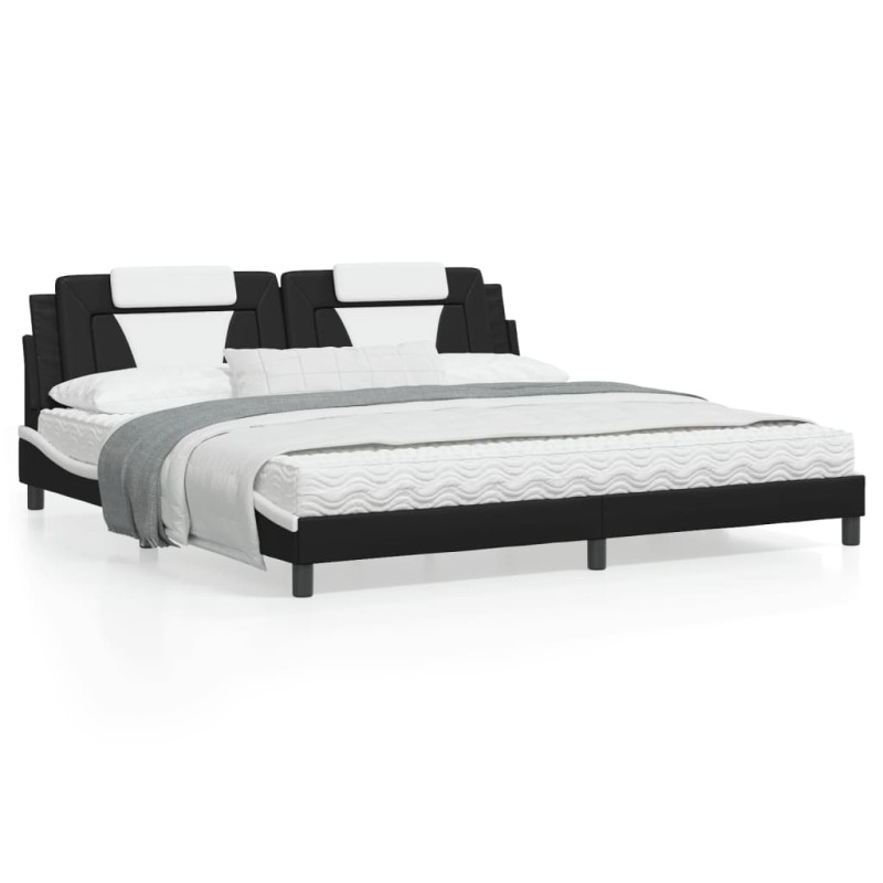 vidaXL Estructura de cama con cabecero cuero sintético negro y blanco vidaXL Estructura de cama con cabecero cuero sintético negro y blanco