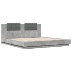 vidaXL Cama con cabecero madera ingeniería gris hormigón 200x200 cm