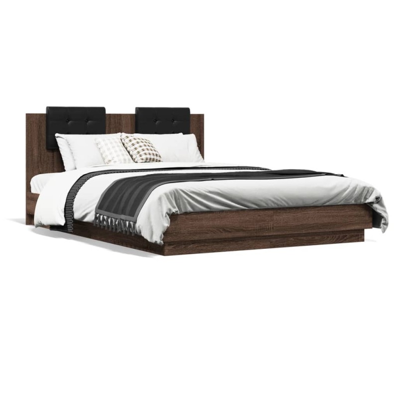 vidaXL Cama con cabecero madera de ingeniería marrón roble 120x200 cm vidaXL Cama con cabecero madera de ingeniería marrón roble 120x200 cm