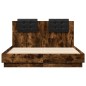 vidaXL Cama con cabecero madera de ingeniería roble ahumado 135x190 cm vidaXL Cama con cabecero madera de ingeniería roble ahumado 135x190 cm