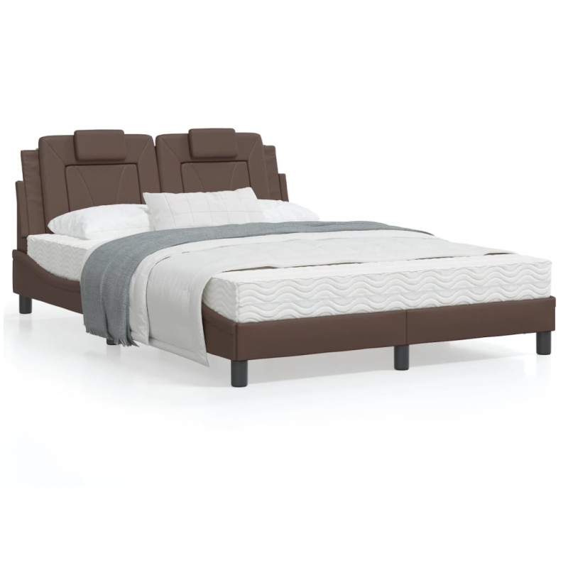 vidaXL Estructura cama con luces LED cuero sintético marrón 120x200 cm