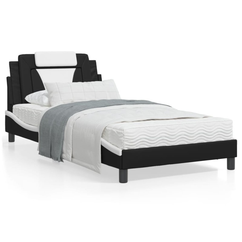 vidaXL Estructura cama con LED cuero sintético negro blanco 100x200 cm