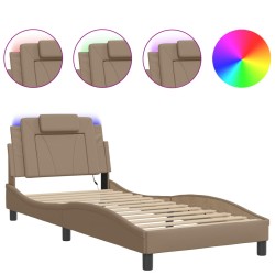 vidaXL Estructura de cama con LED cuero sintético capuchino 90x190 cm