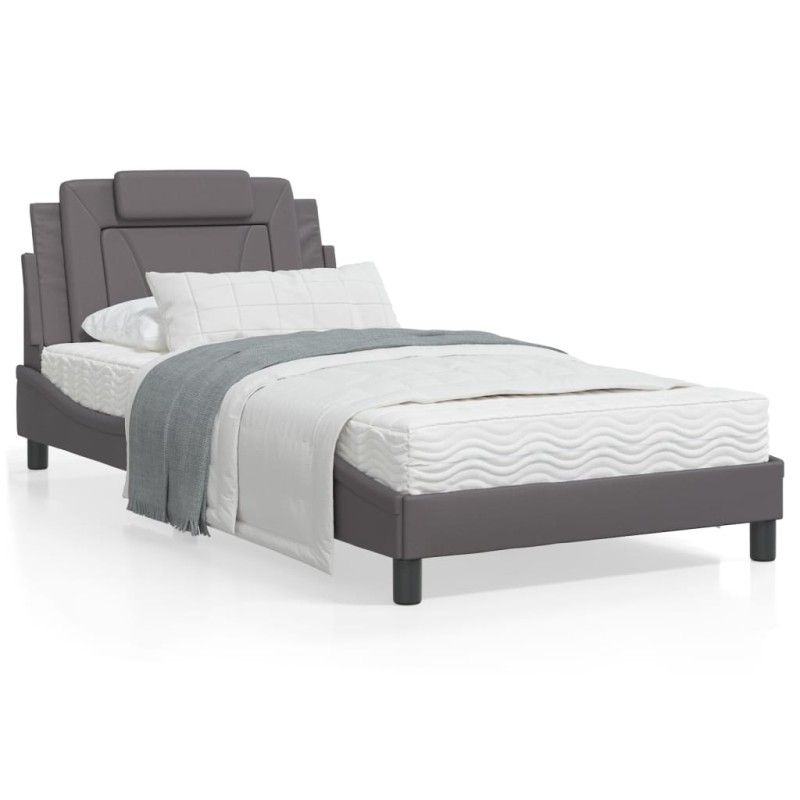 vidaXL Estructura cama con luces LED cuero sintético gris 100x200 cm vidaXL Estructura cama con luces LED cuero sintético gris 100x200 cm