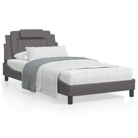 vidaXL Estructura cama con luces LED cuero sintético gris 100x200 cm