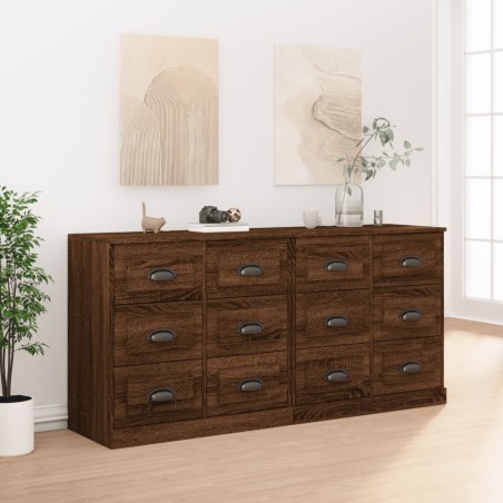 vidaXL Aparadores 2 piezas madera contrachapada marrón roble