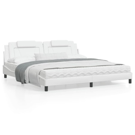 vidaXL Estructura cama con luces LED cuero sintético blanco 200x200 cm