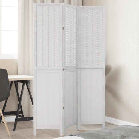 vidaXL Biombo separador de 3 paneles madera maciza Paulownia blanco