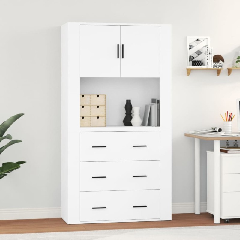 vidaXL Aparador alto madera contrachapada blanco vidaXL Aparador alto madera contrachapada blanco