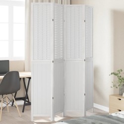 vidaXL Biombo separador de 4 paneles madera maciza Paulownia blanco