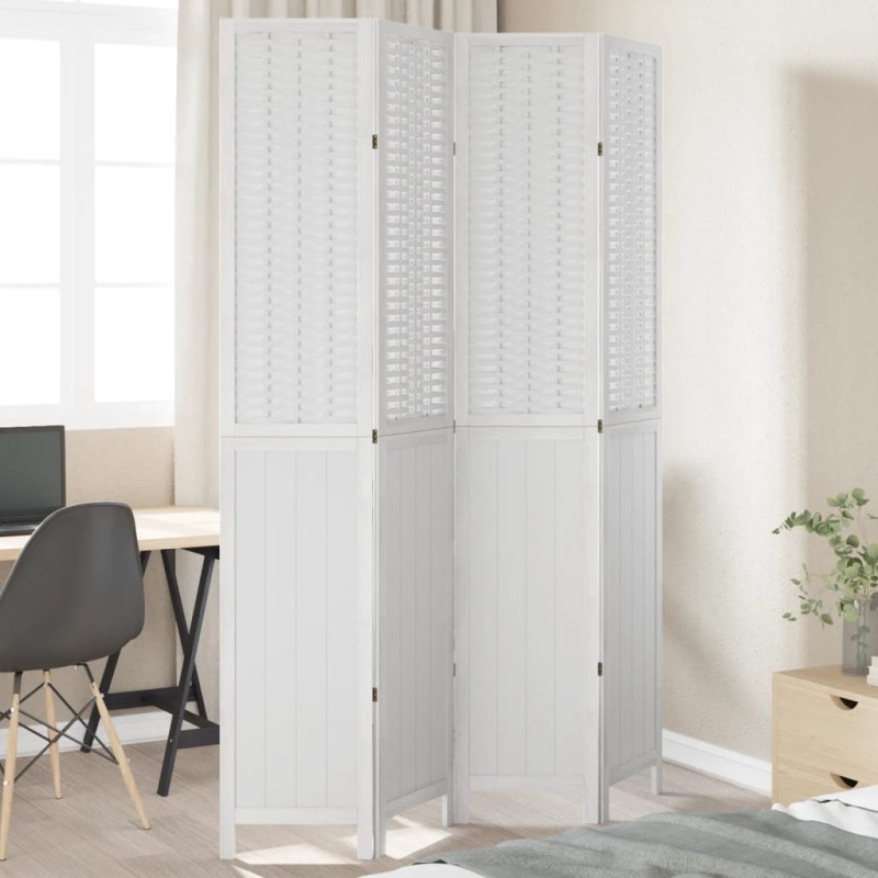 vidaXL Biombo separador de 4 paneles madera maciza Paulownia blanco vidaXL Biombo separador de 4 paneles madera maciza Paulownia blanco