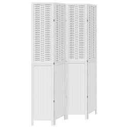vidaXL Biombo separador de 4 paneles madera maciza Paulownia blanco