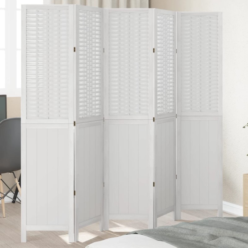 vidaXL Biombo separador de 5 paneles madera maciza Paulownia blanco vidaXL Biombo separador de 5 paneles madera maciza Paulownia blanco