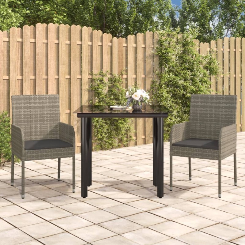 vidaXL Set comedor jardín 3 pzas y cojines ratán sintético negro gris vidaXL Set comedor jardín 3 pzas y cojines ratán sintético negro gris